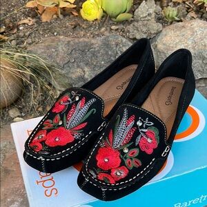 Black suede multi embellished loafer